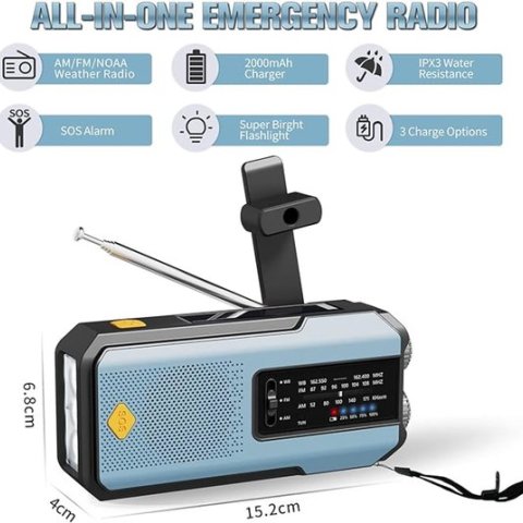 Productafbeelding Noodradio Solar met Handslinger en Powerbank - LED-Zaklamp & SOS-Alarm small 2